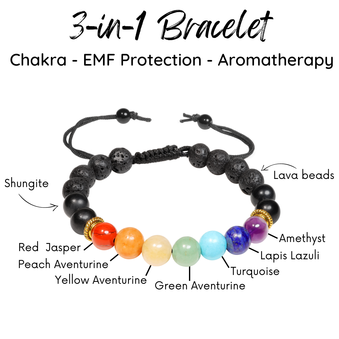 3-in1 Bracelet - Shungite EMF Protection, Aromatherapy, and Chakra