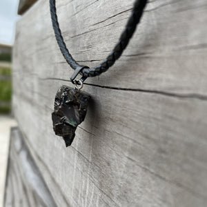 Elite Noble Raw Shungite Pendant on a braided leather cord with 99% carbon for maximum EMF protection 