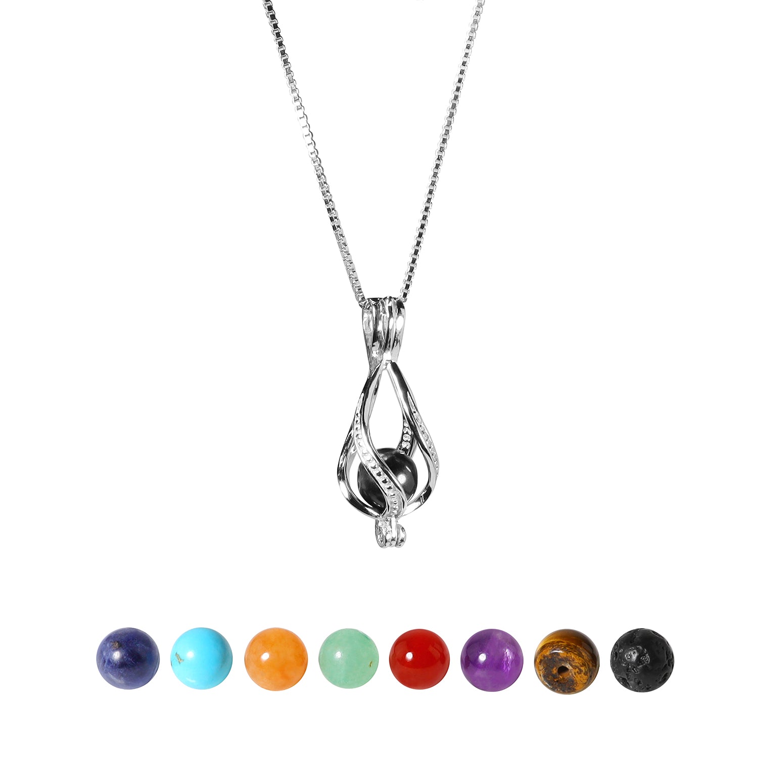 Sterling Silver Interchangeable Shungite Pendant and 18-Inch Necklace - Includes Shungite, Lava Stone for Aromatherapy and 7 Other Gemstones - Chakra