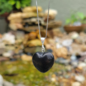 Puffy Heart Polished Shungite Pendant on a sterling silver chain and sterling silver bail