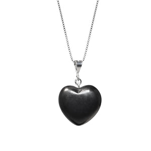 Puffy Heart Polished Shungite Pendant on a sterling silver chain and sterling silver bail