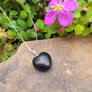 Puffy Heart Polished Shungite Pendant on a sterling silver chain and sterling silver bail