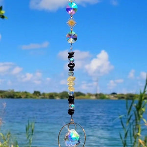 Shungite and Citrine Rainbow Prism Suncatcher - Home and Car - Karelia Creations