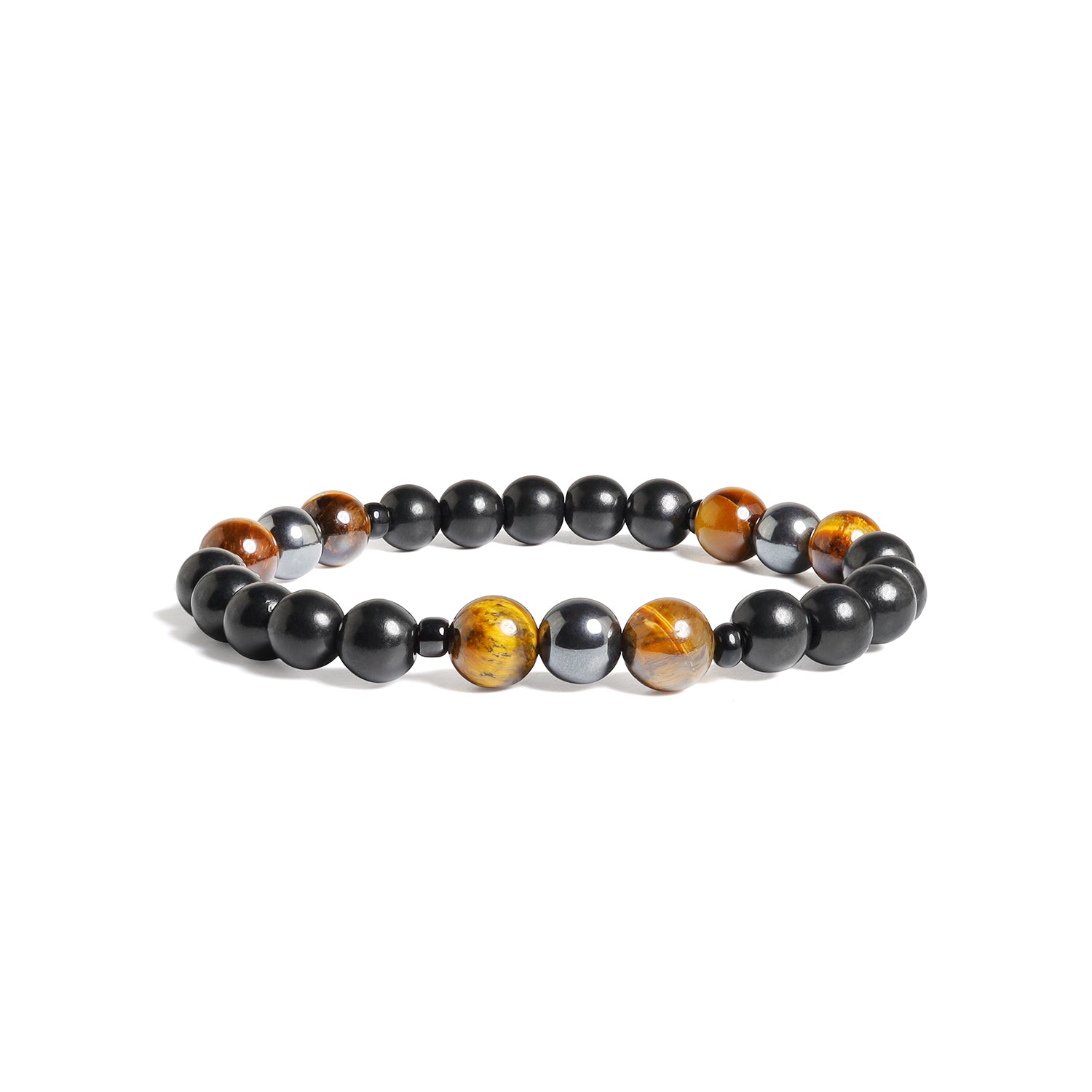 Unisex triple protection bracelet made with 8mm shungite, tiger's eye and hematite beads